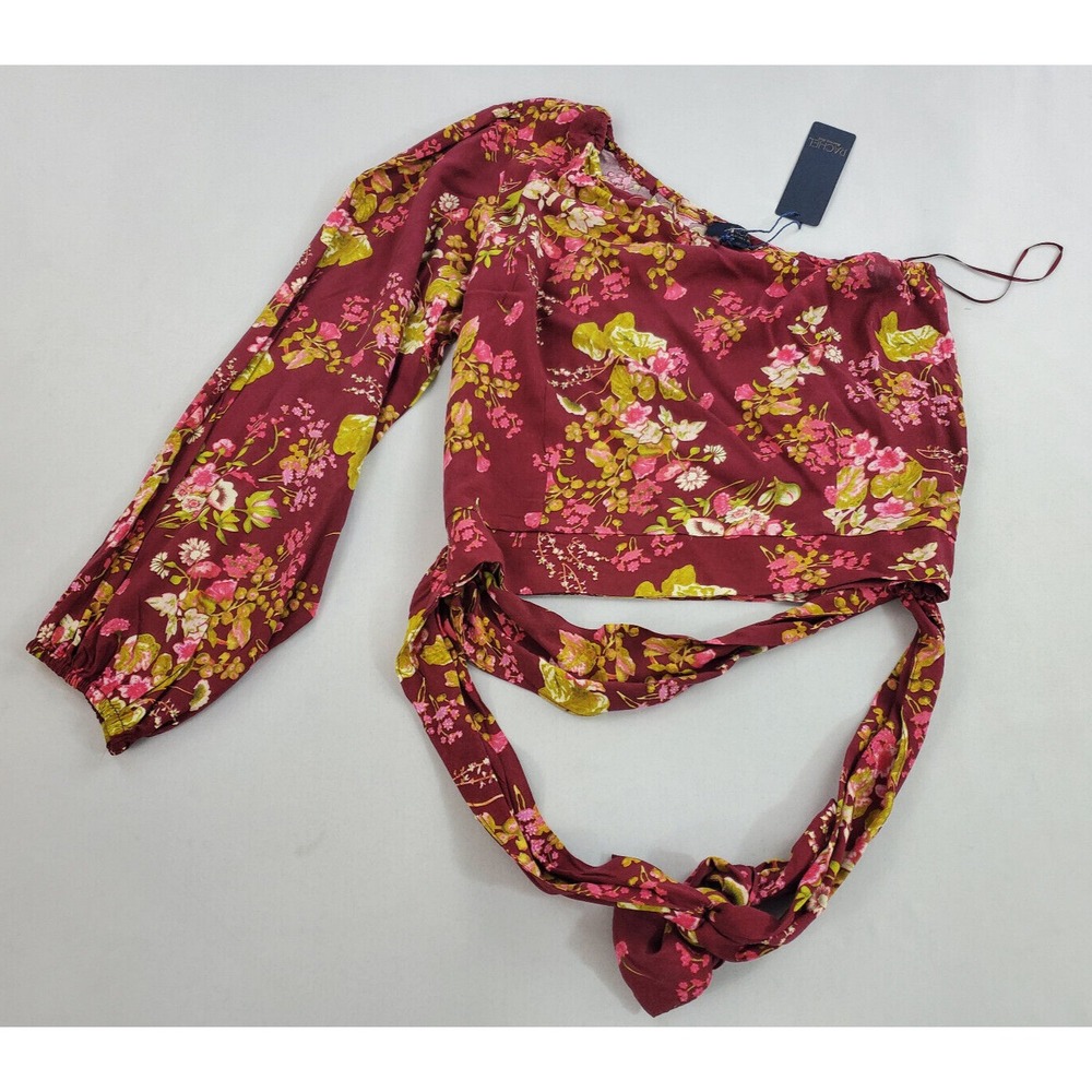 Rachel Roy Womens Red Floral One Shoulder Blouse Top Rayon Size M NWT